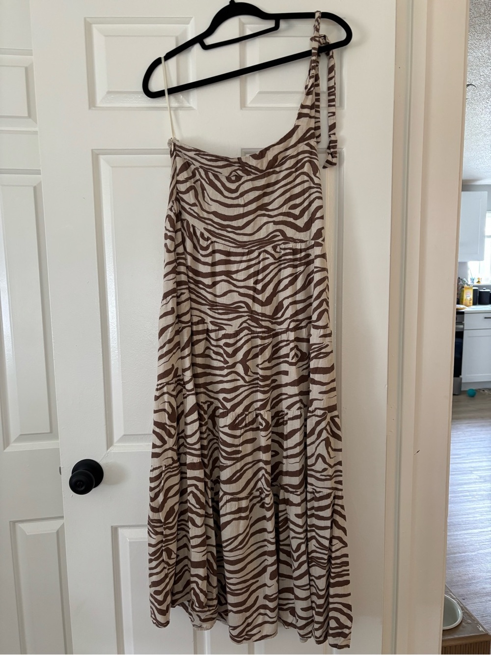 White Closet - One Shoulder Zebra Maxi Dress - Brown & Cream - Size M - NWOT